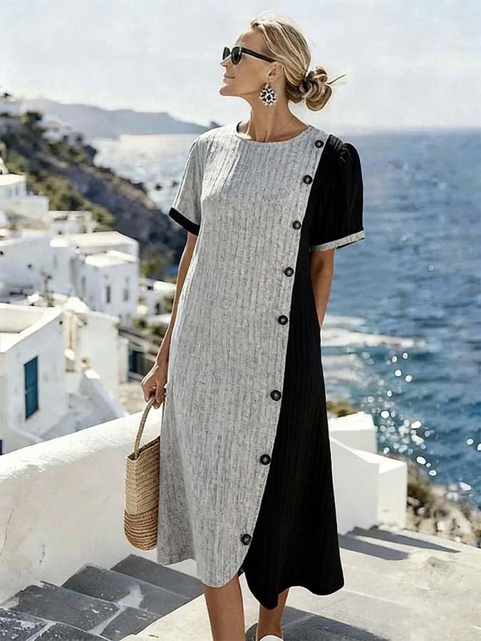 Women'S Casual Color-Block Patchwork Dress