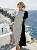 Women'S Casual Color-Block Patchwork Dress