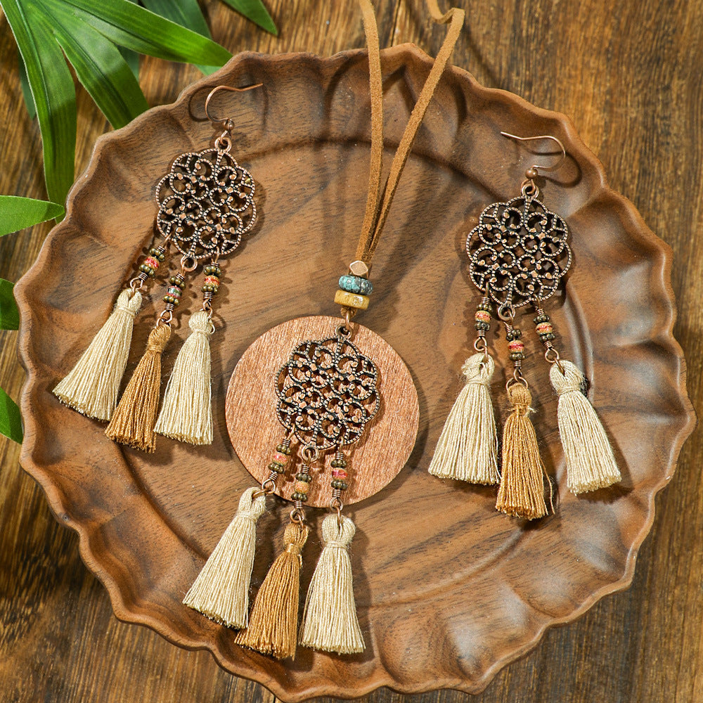 3pcs Boho Ethnic Long Sundry Colors Tassel Pendant Necklaces For Women Retro Rhinestone Drip Oil Alloy Necklace