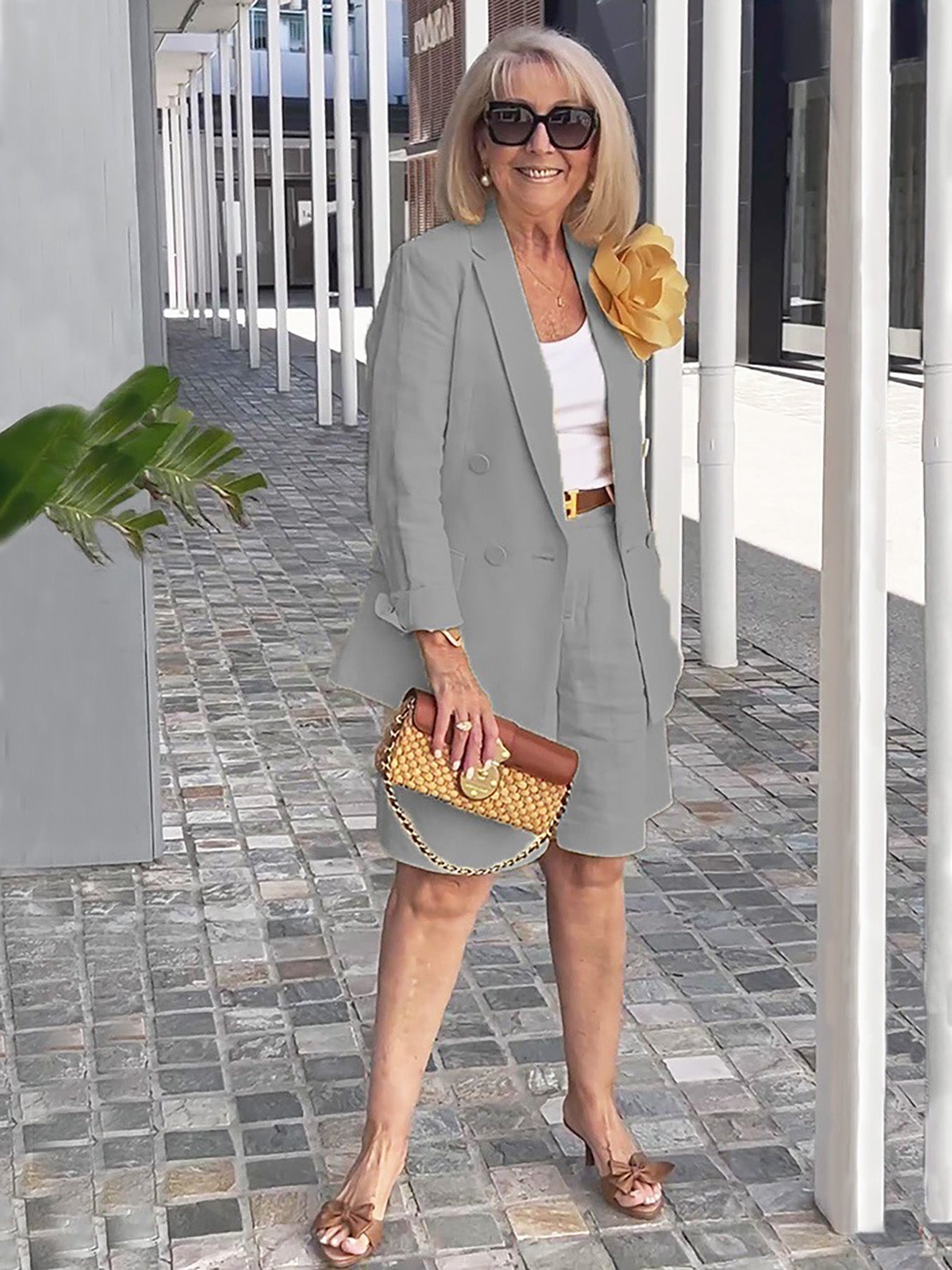 Early AutumnTwo-piece Suits Stylish Lapel Collar Suit Shorts  Blazer Coat