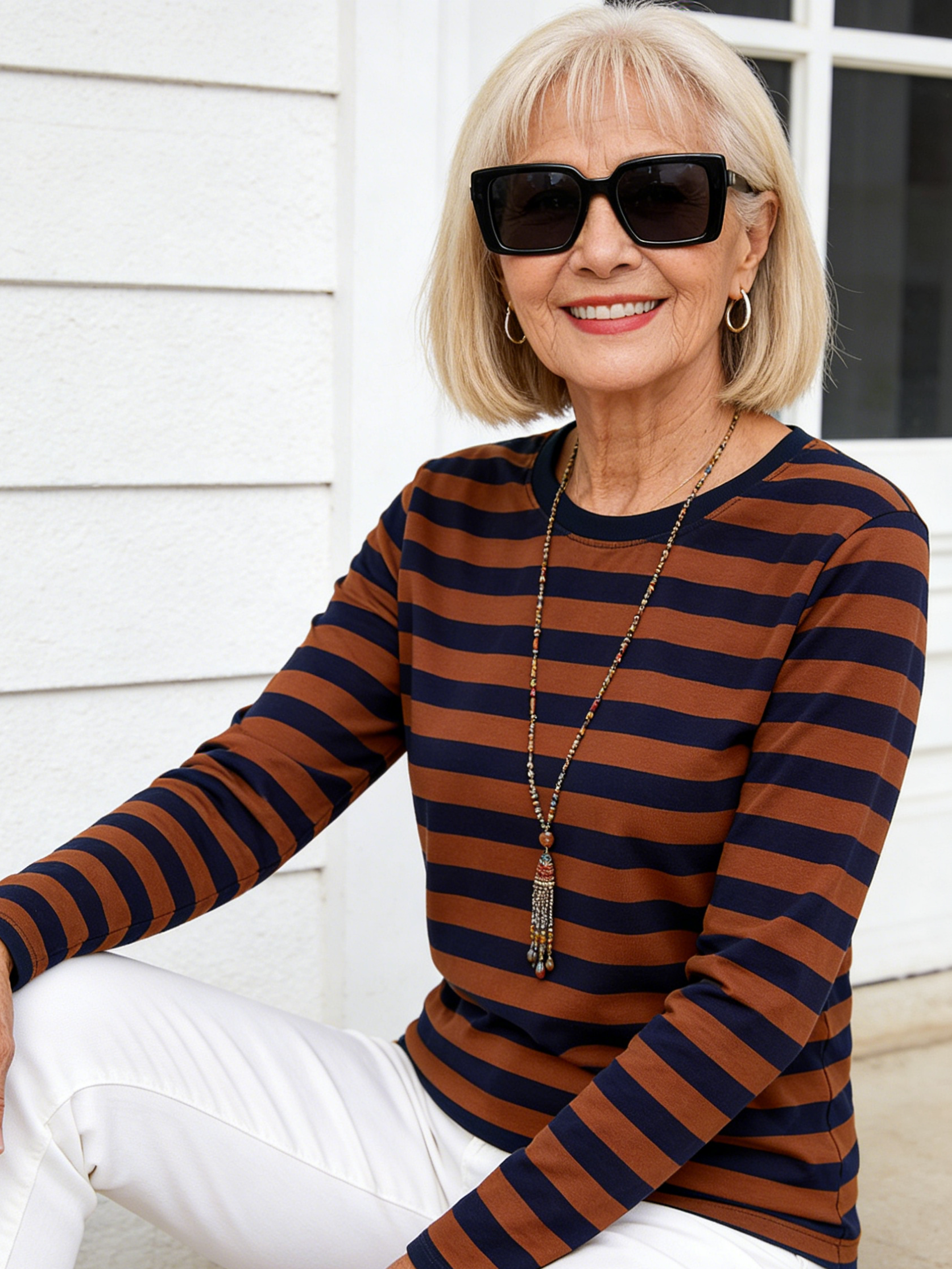 Loose Cotton Long-sleeved T-shirt Women's Autumn Clothes Outer Bottoming Shirt Striped