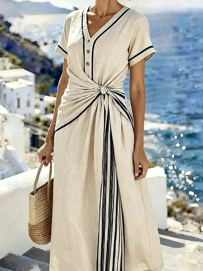 Women'S Casual Color-Block Striped Dress