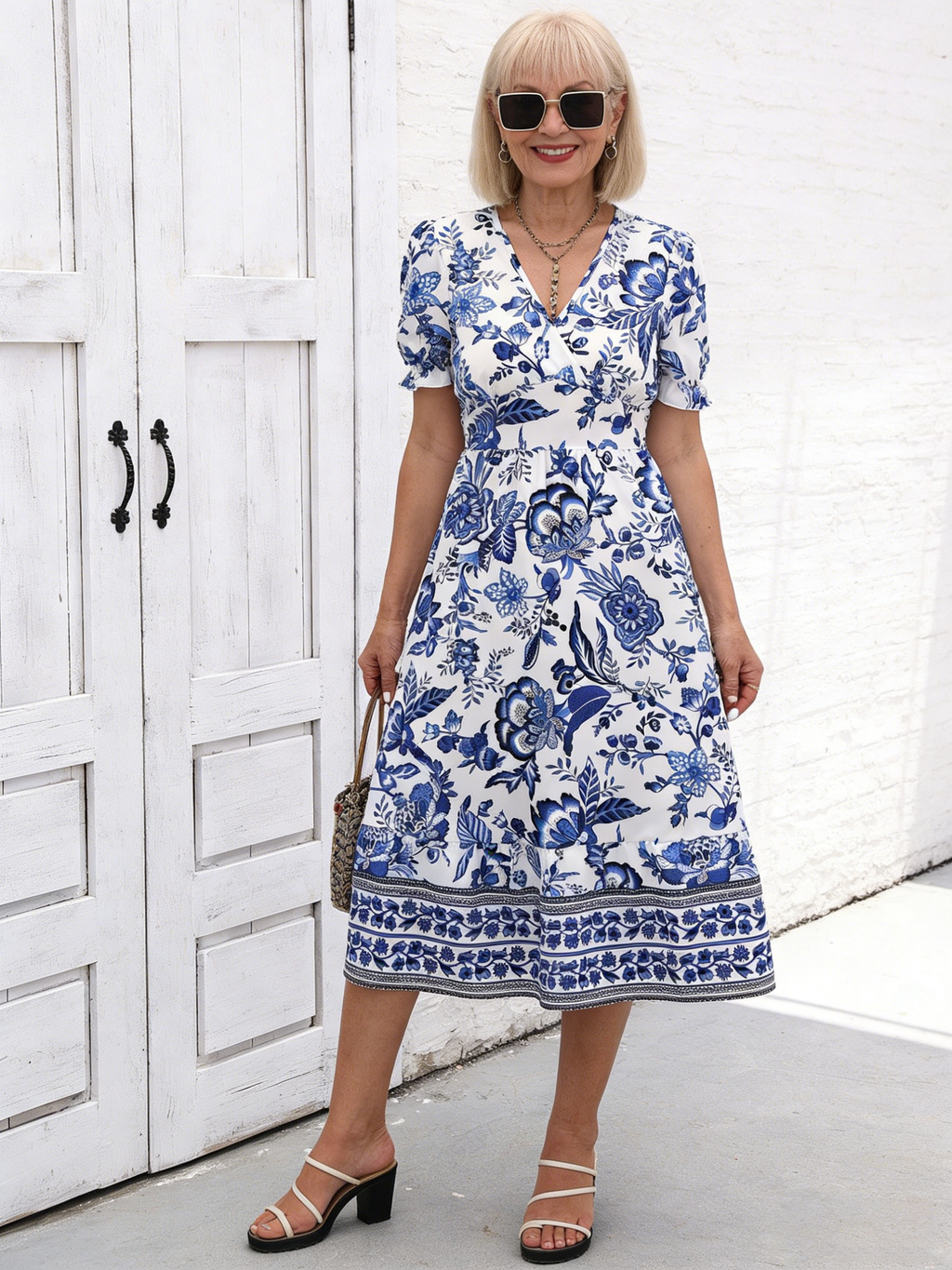 BOHO Printed Puff Sleeve Super Neck Dress