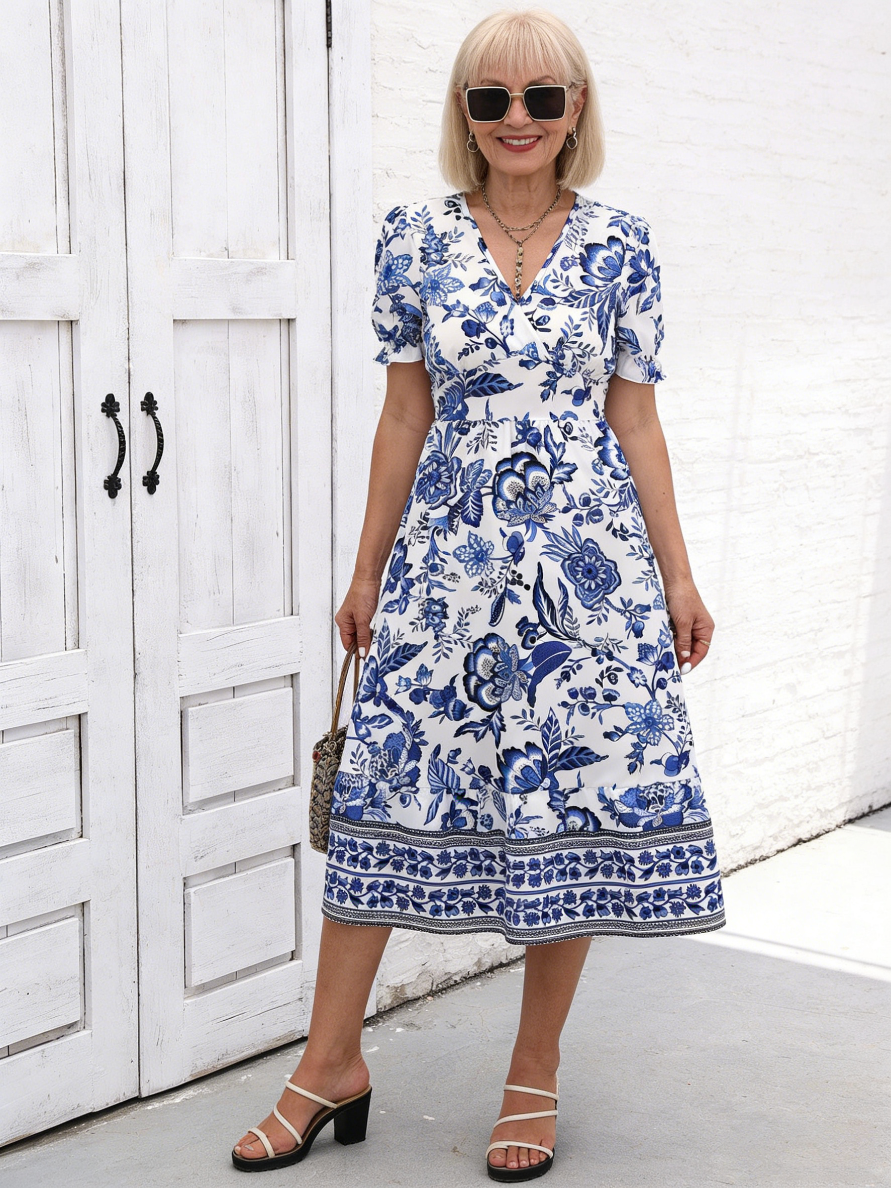 BOHO Printed Puff Sleeve Super Neck Dress