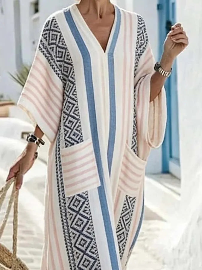 Women'S Casual Color-Block Striped Dress