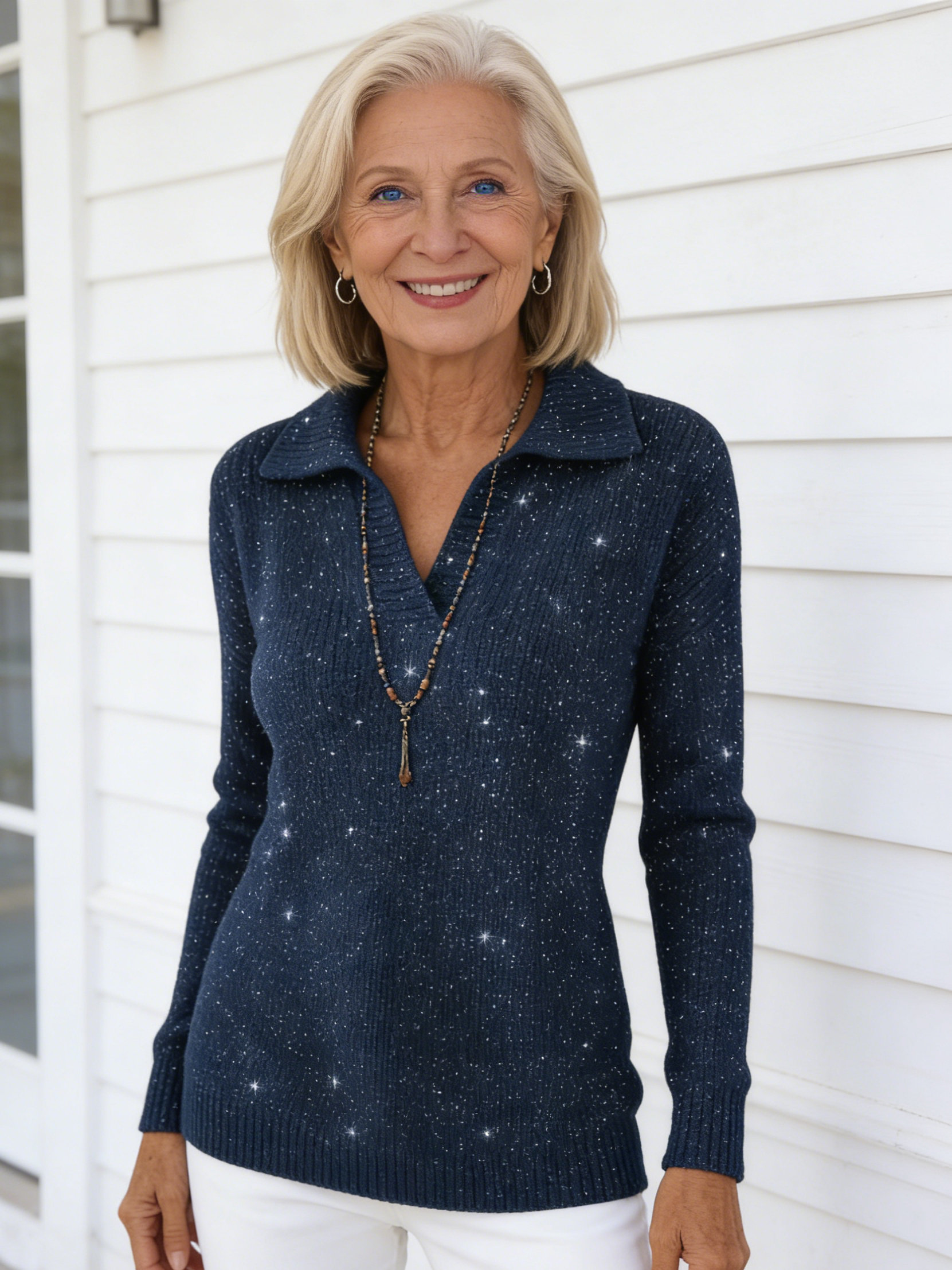 Solid Color Long-sleeved Top Shiny