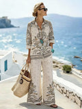 Women'S Casual Printed Cotton And Linen Two-Piece Set