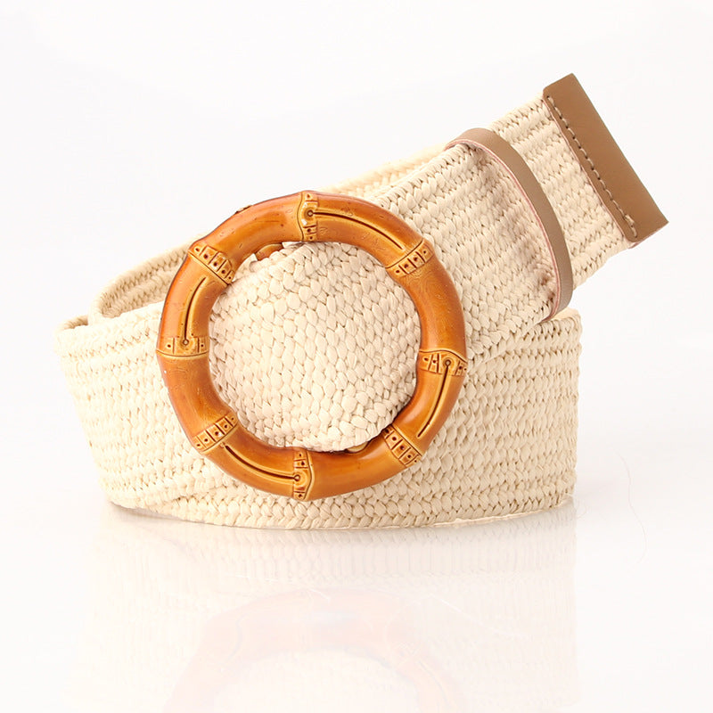 Woven Belt Wide Straw Waist Seal