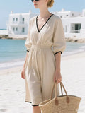 Women's Summer Cotton&Linen V-Neck Dress