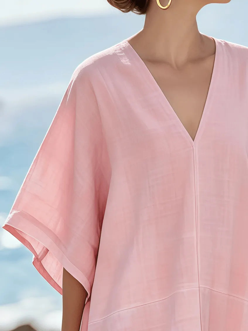 Women's V-Neck Short-Sleeved Loose Dress
