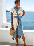 Women'S Loose Contrast Color Stitching Dress