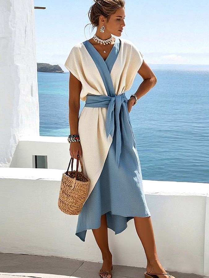 Women'S Loose Contrast Color Stitching Dress