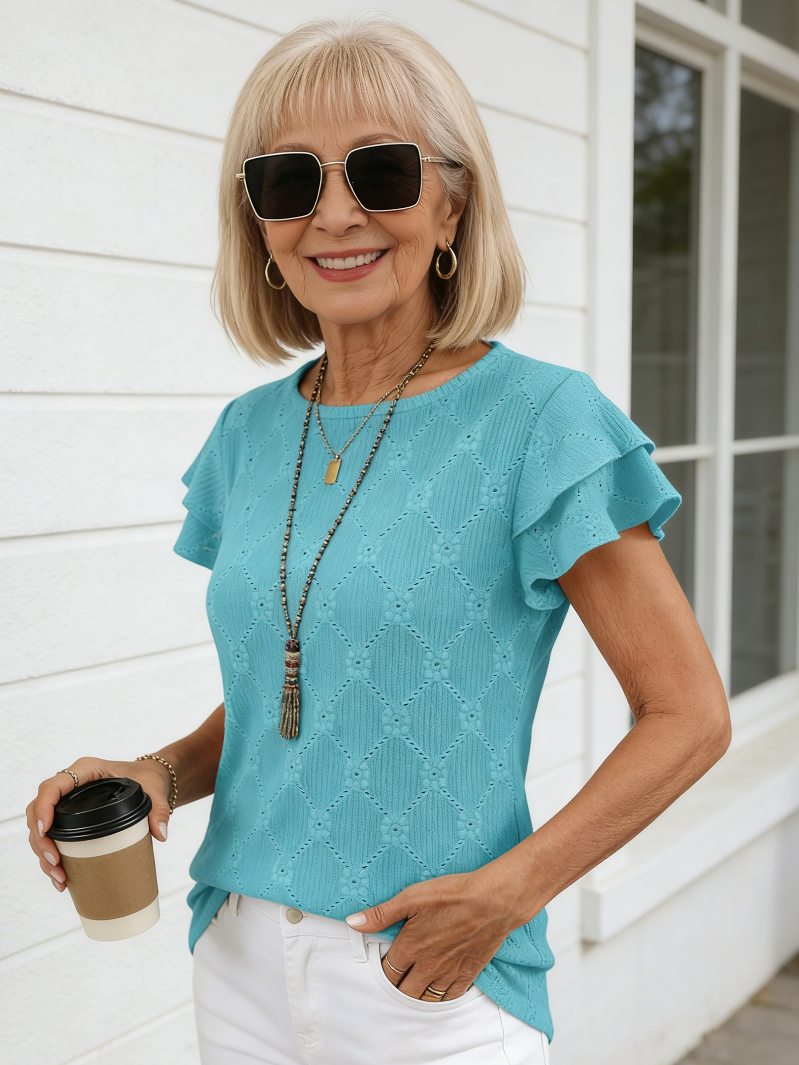 Solid Color Round Neck Short-sleeved T-shirt Hollow Top