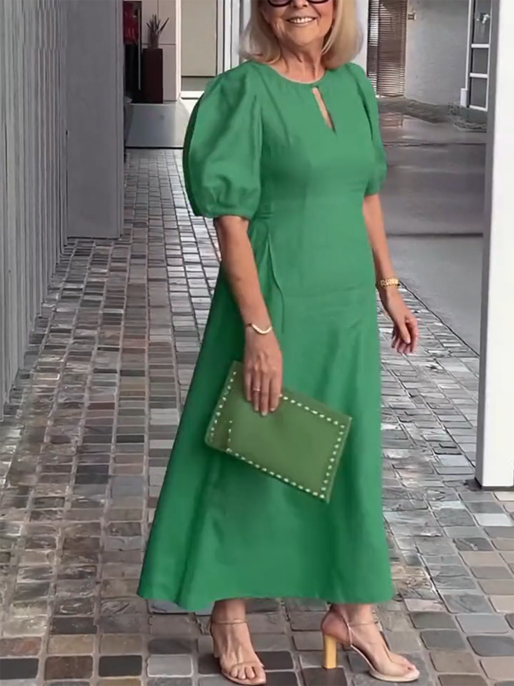 Evening Dress Formal Dress Solid Color Loose-Fitting Casual Round-Neck Small Lantern Sleeves