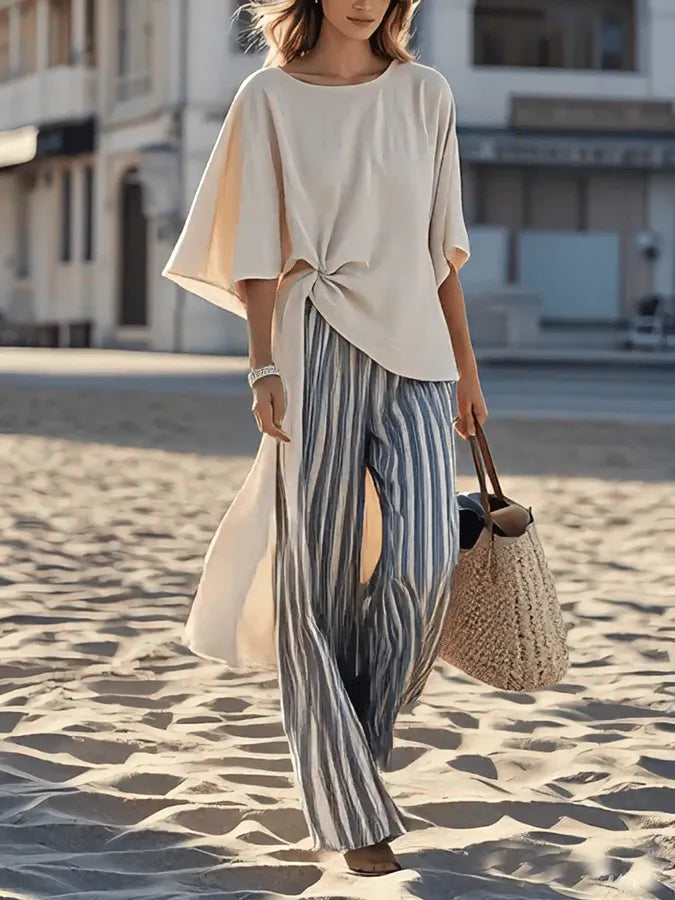 Women'S Loose Striped Pants Suit