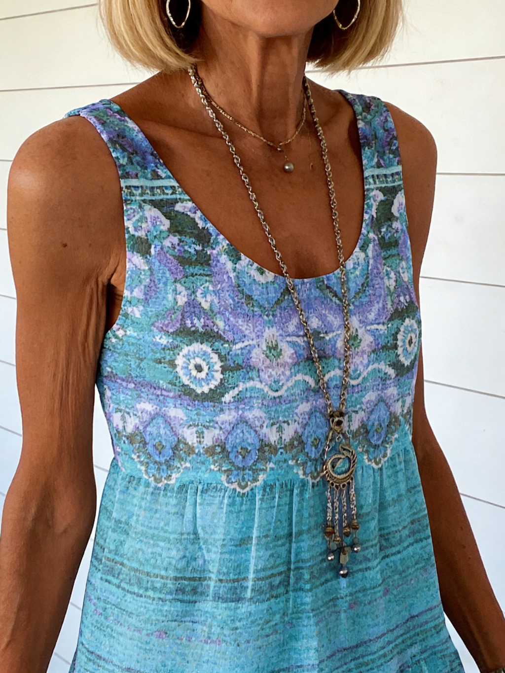Floral Print Loose Round Neck Sleeveless Shuttle Medium and Long Dress