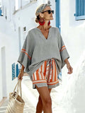 Women'S Loose Striped Holiday Shorts Set