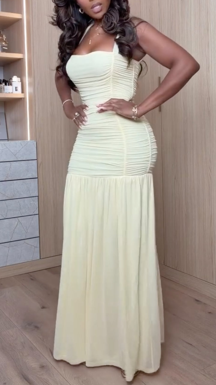 Ruched Spaghetti Strap Maxi Dress