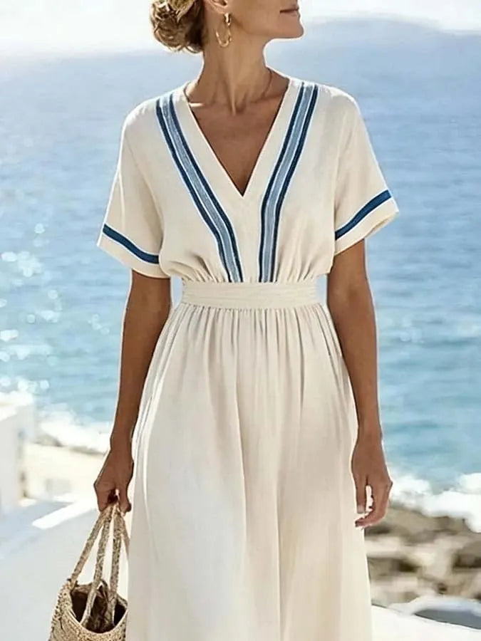 Women'S Casual Color-Block Striped Dress