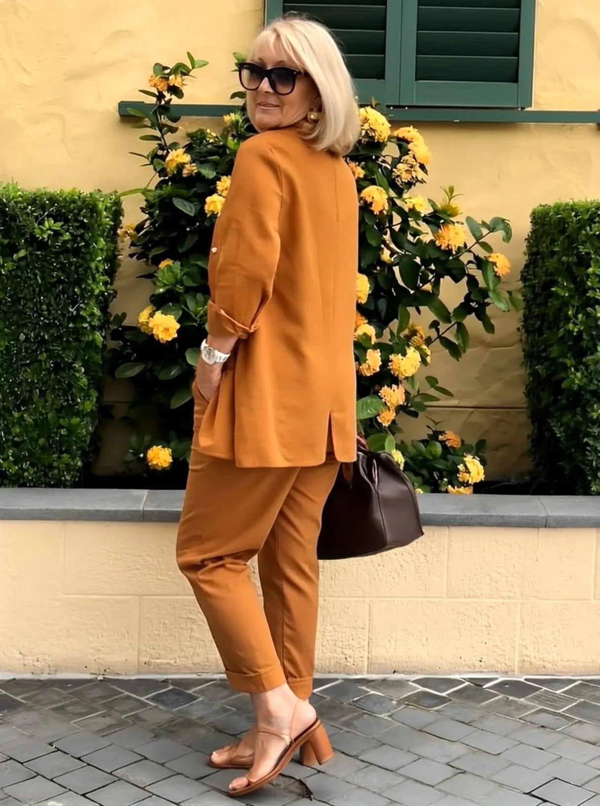 Long Sleeve Button Shirt &Minimalist Solid Two-piece Set