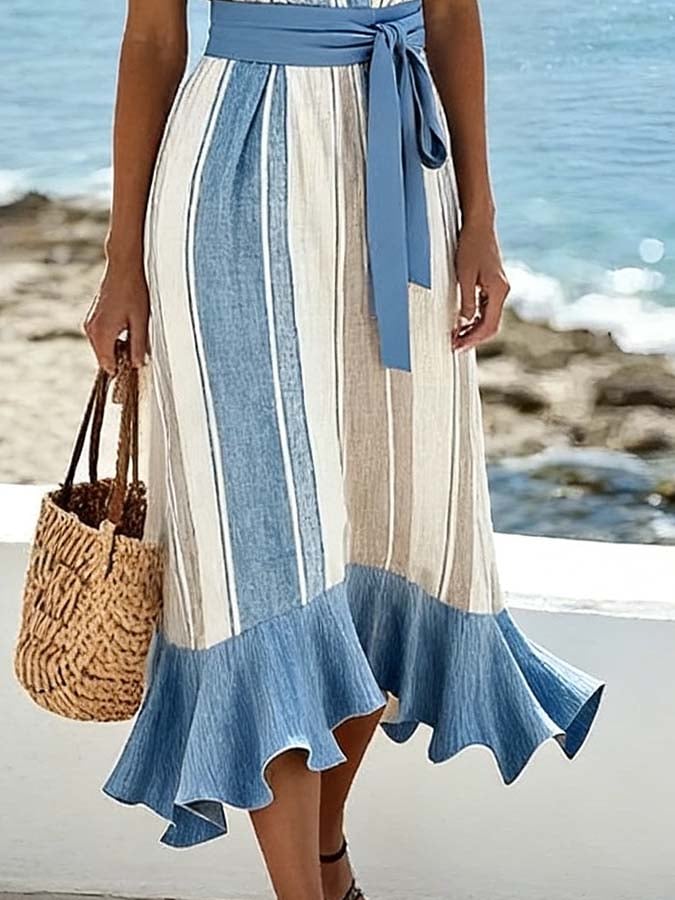 Women'S Casual Color-Block Striped Dress