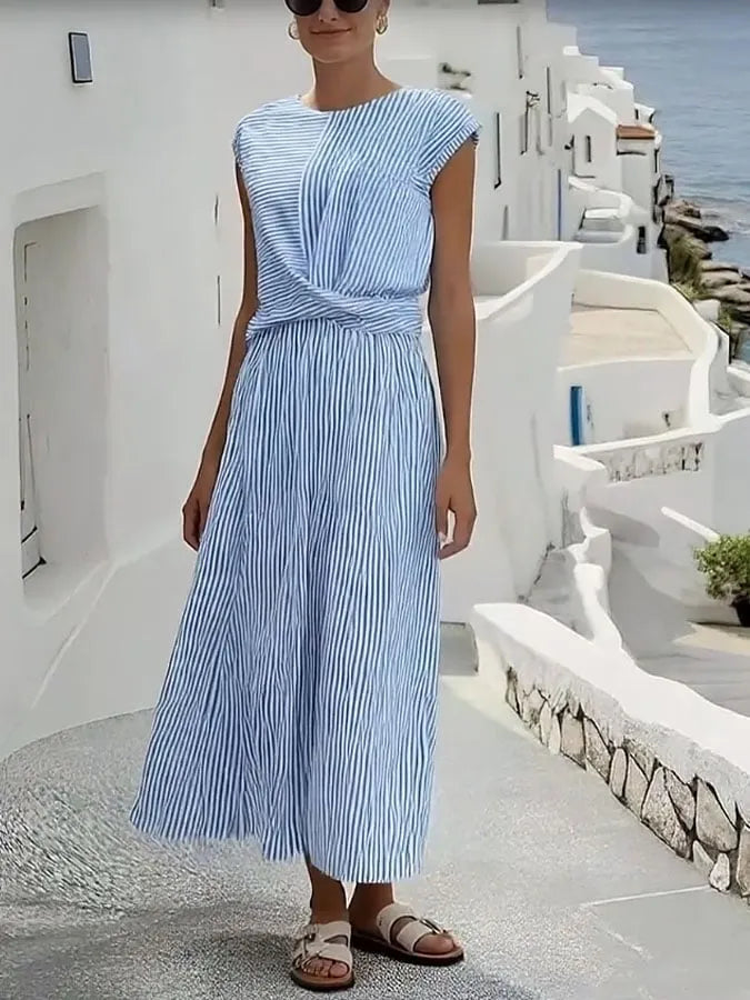 Women's Resort Stripe Print Round Neck Short Sleeve Dress
