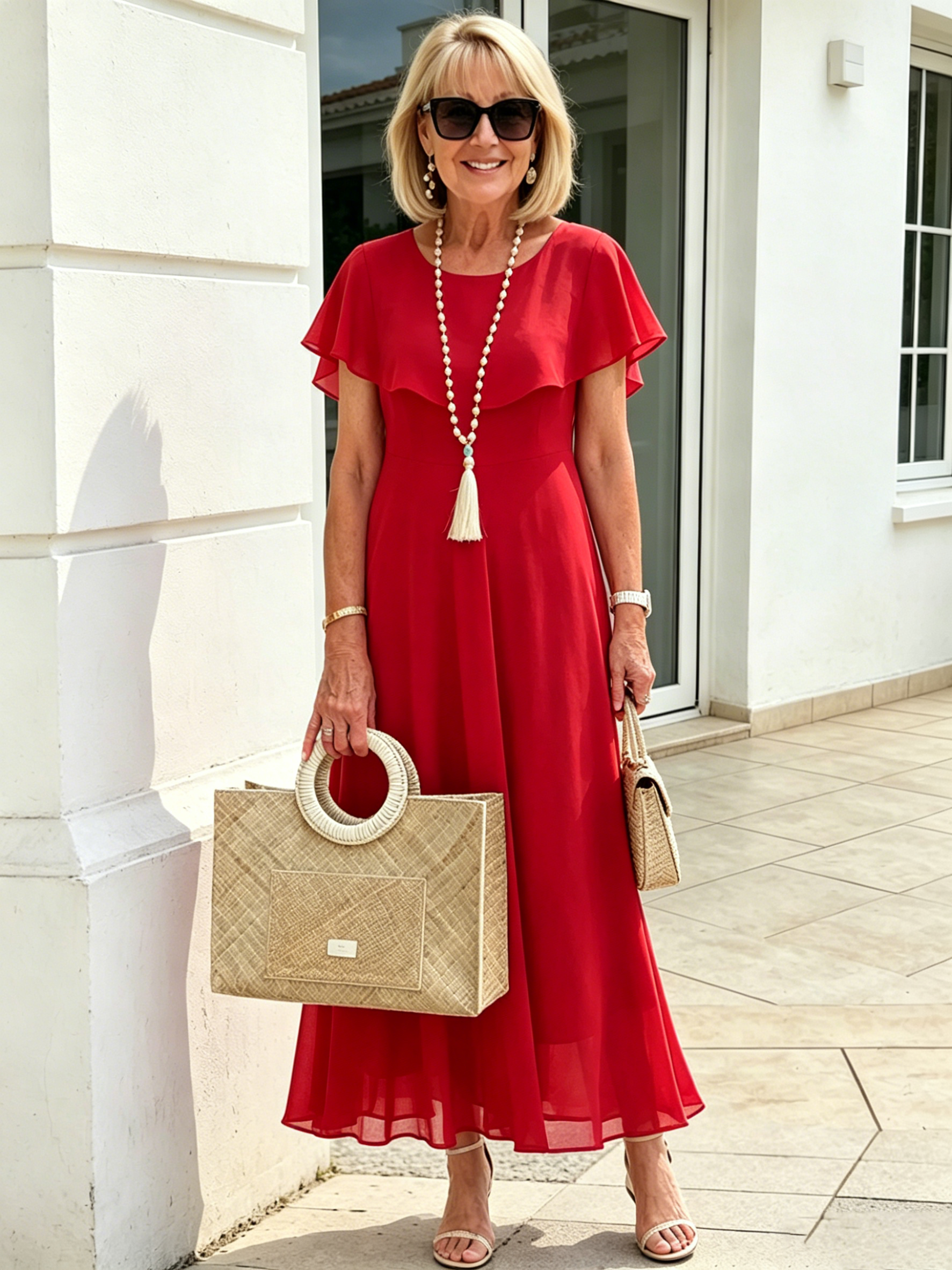 Black Ruffle Cape Sleeve Chiffon Maxi Dress, Round Neck Waist Defined Flowy Big Swing Hem Elegant Formal Dress