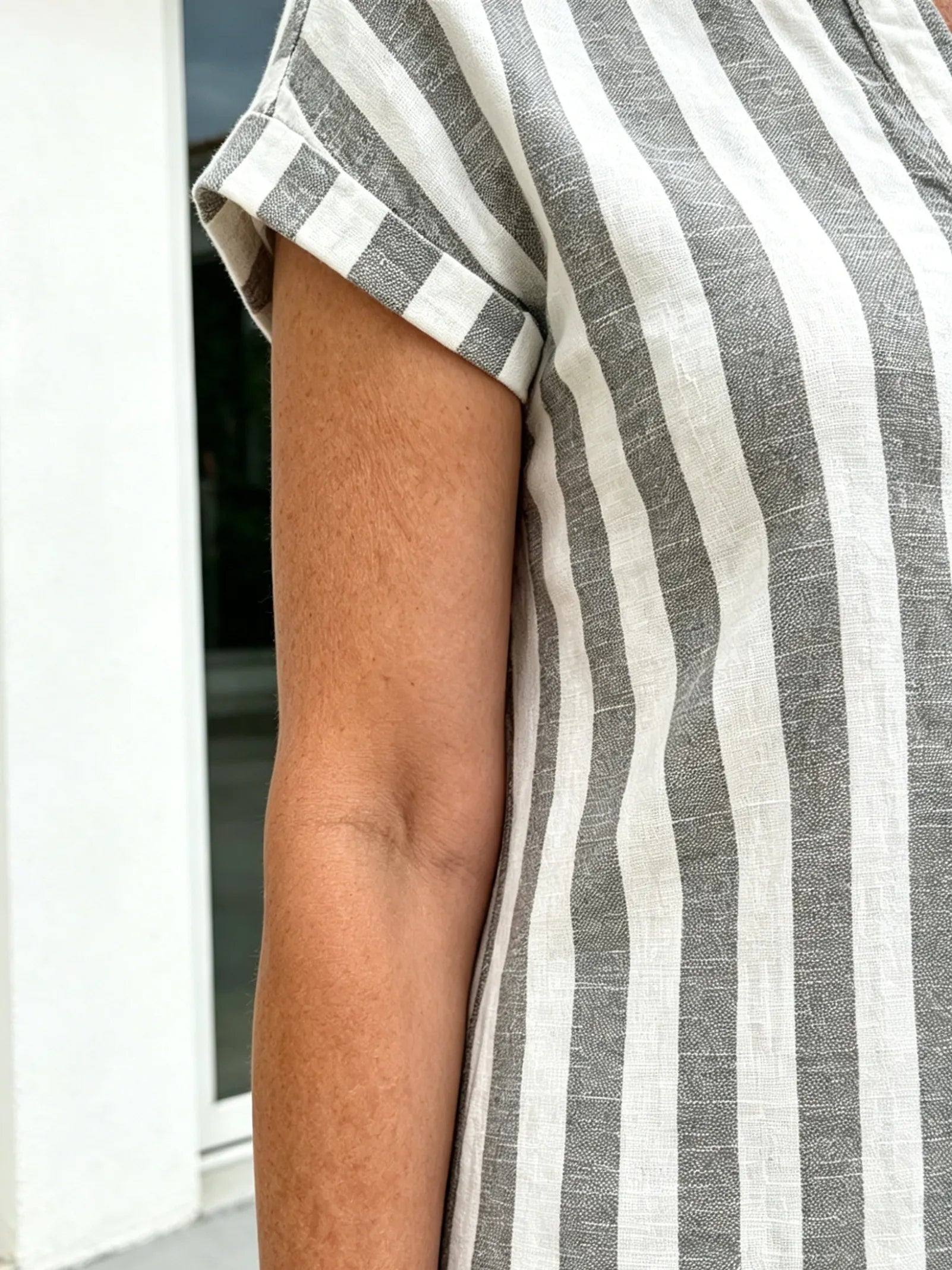 Breathable Cotton Dress Loose Casual Striped Shirt Dress
