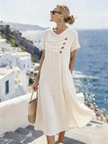 Women'S Casual Solid Color V-Neck Dress With Unique Design.
