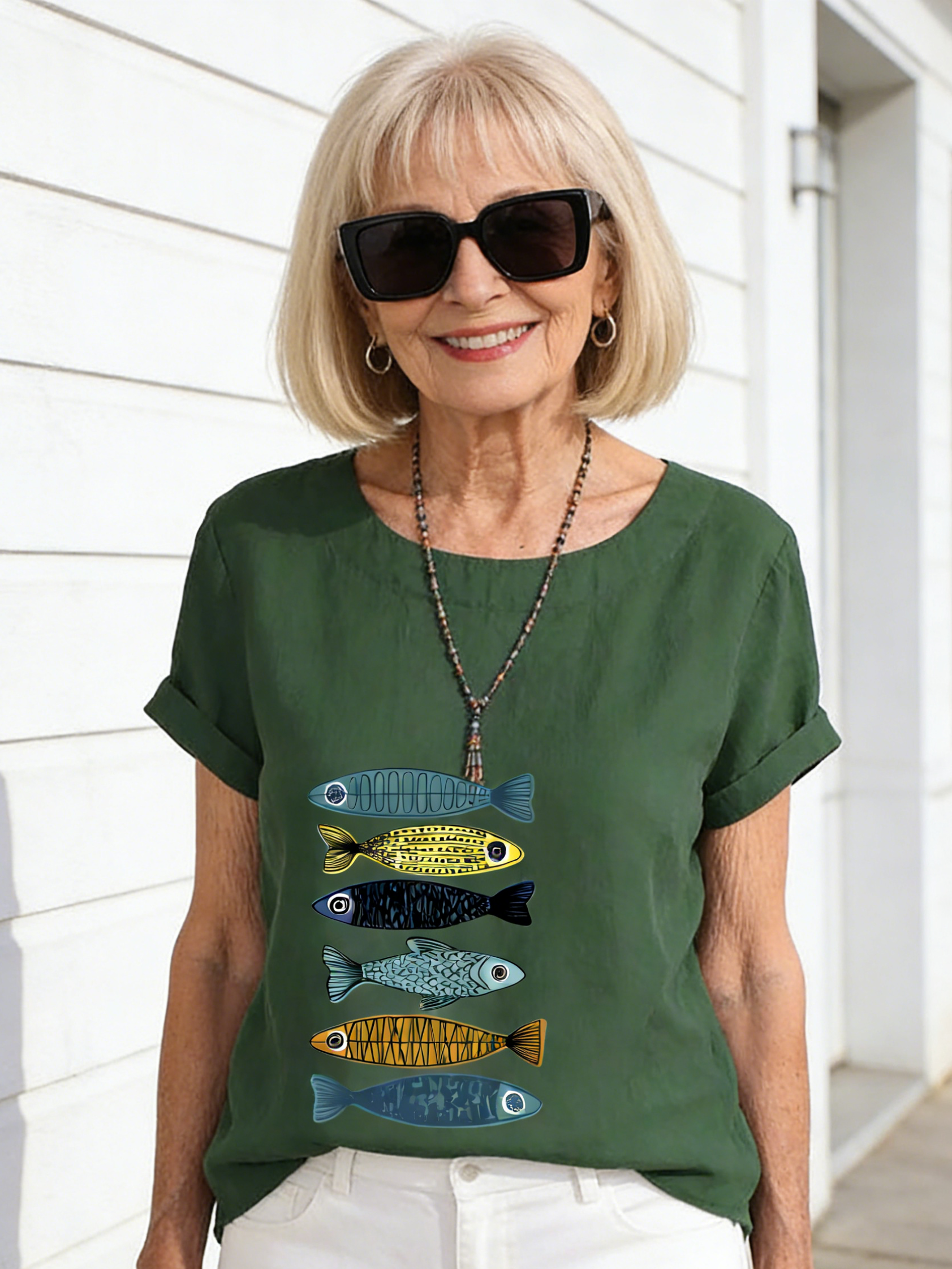 Cotton and Linen Printed Shirt Women