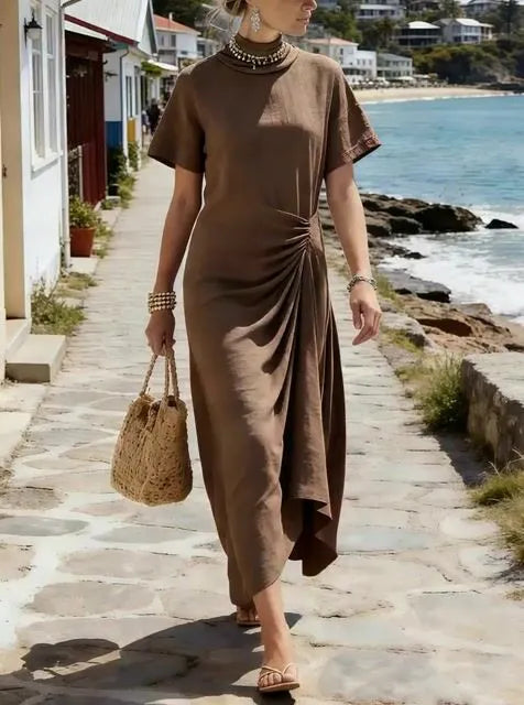 Women's Short-Sleeved Pleated Casual Dress