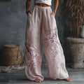 Women's Japanese Floral Pattern Linen Casual Pants