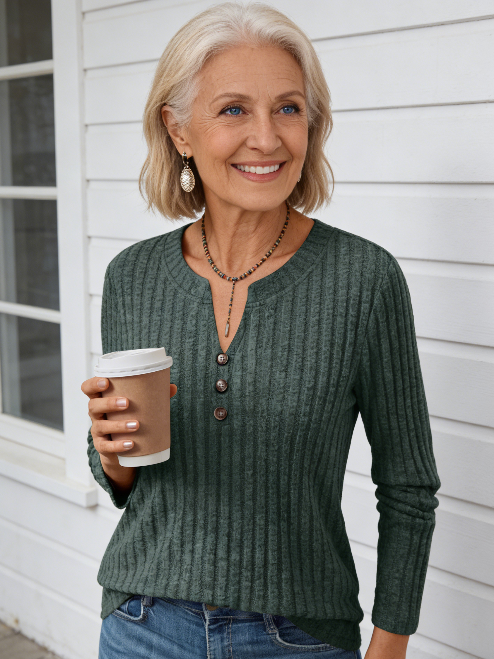 Button-knitted Autumn and Winter Casual V-neck Long-sleeved Pit Strip Sweater