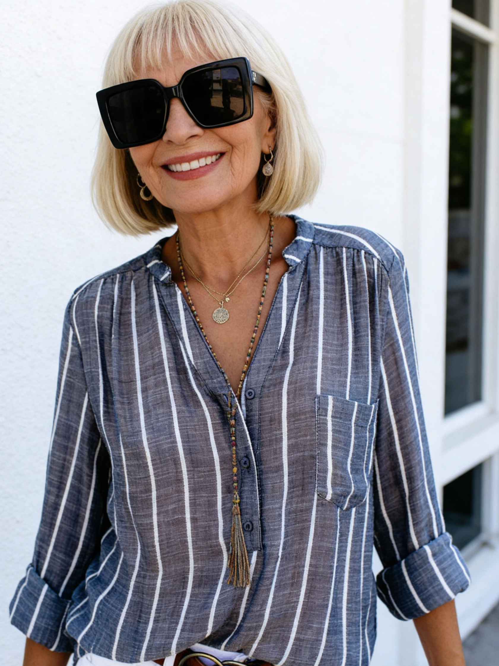 Simple Fashion Printed Striped Shirt Shirt Women