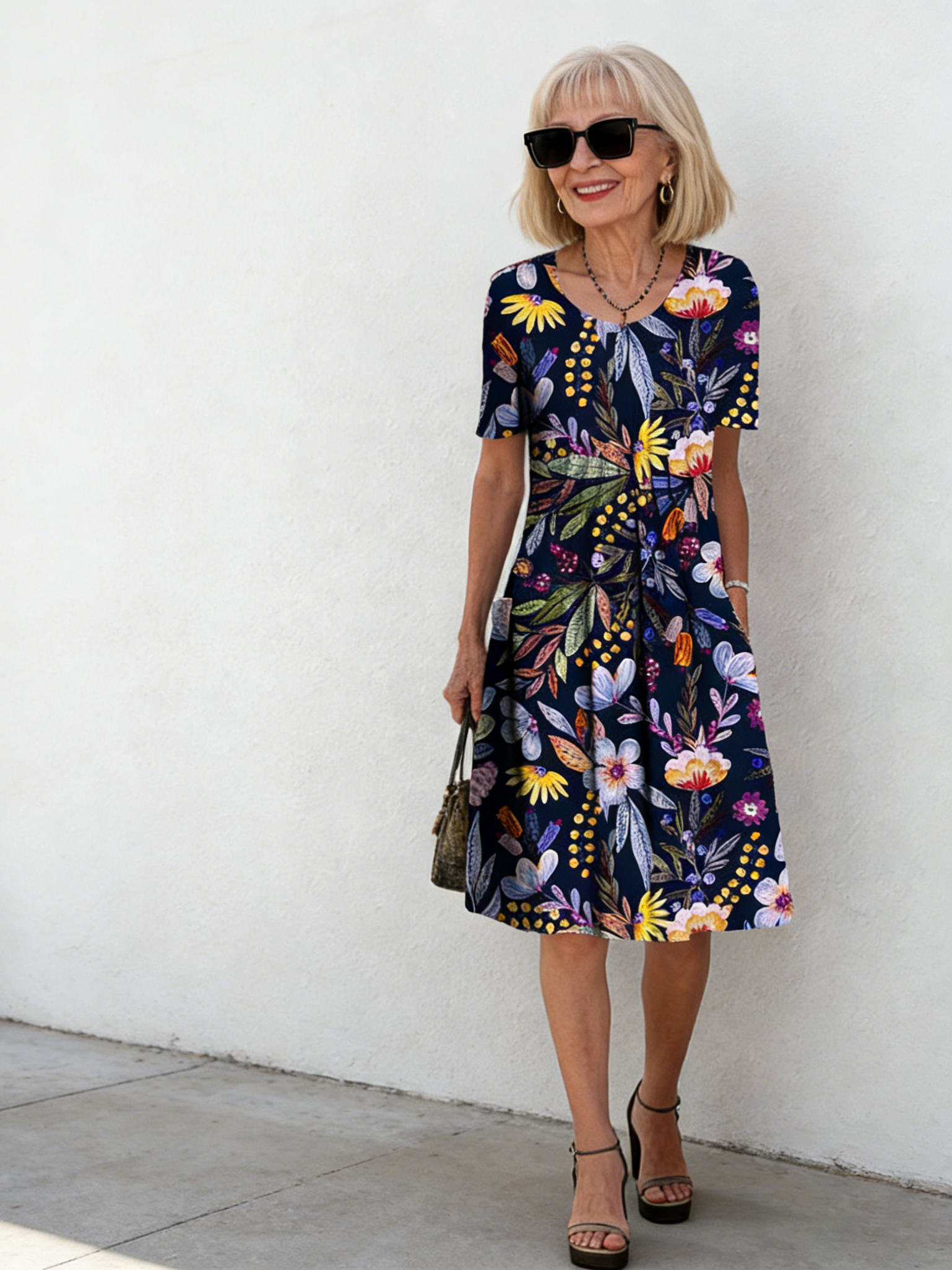 Colorful Sweet Floral round Neck Dress