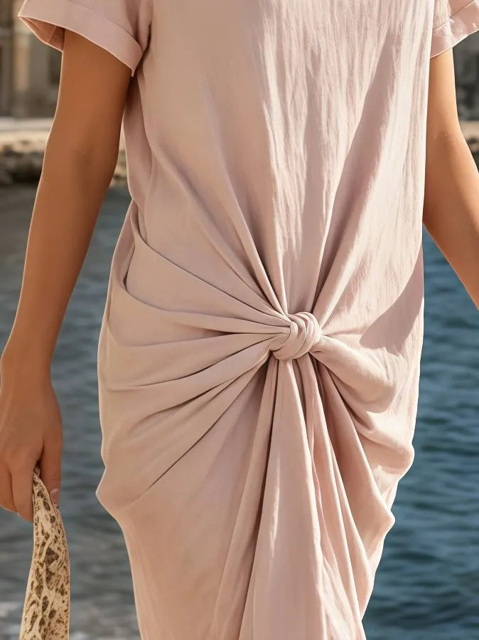 Women's Summer Short Sleeve Round Neck Pleated Jumpsuit