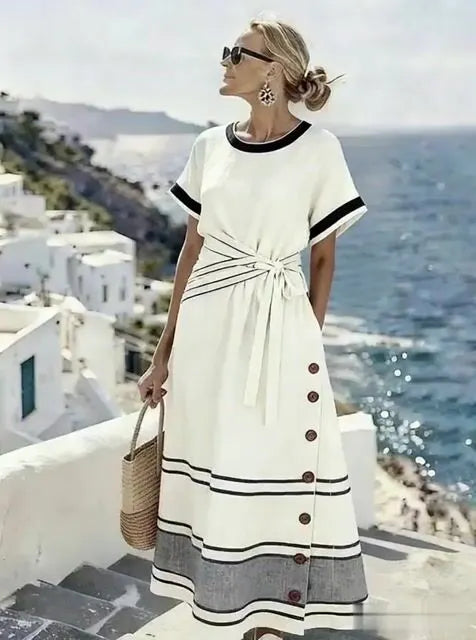 Women'S Casual Color-Block Striped Dress