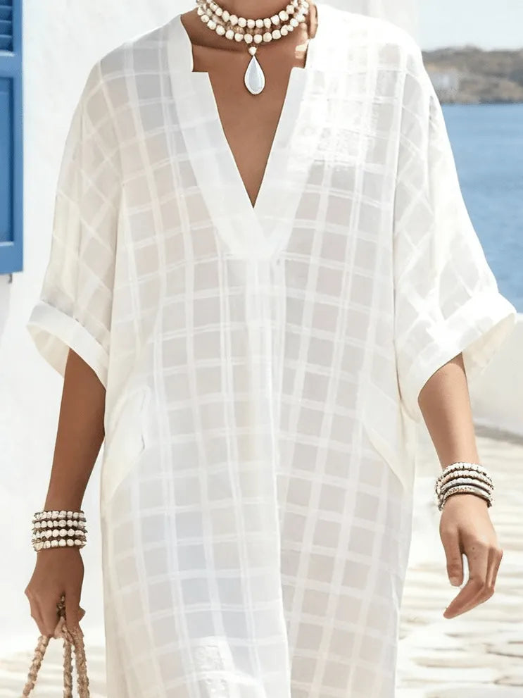 Women's V-Neck Plaid Short-Sleeved Dress
