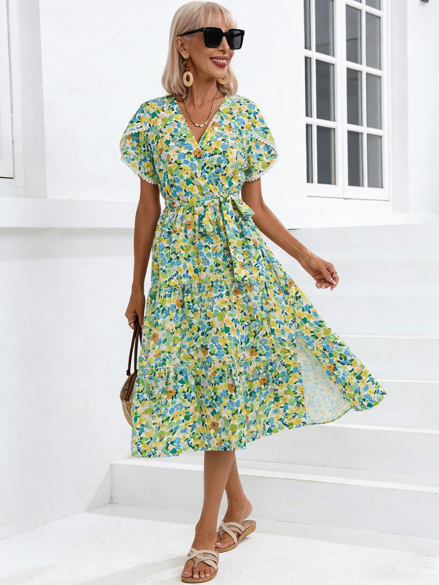 Dress Summer Small Floral Split V-neck Women's Clothing