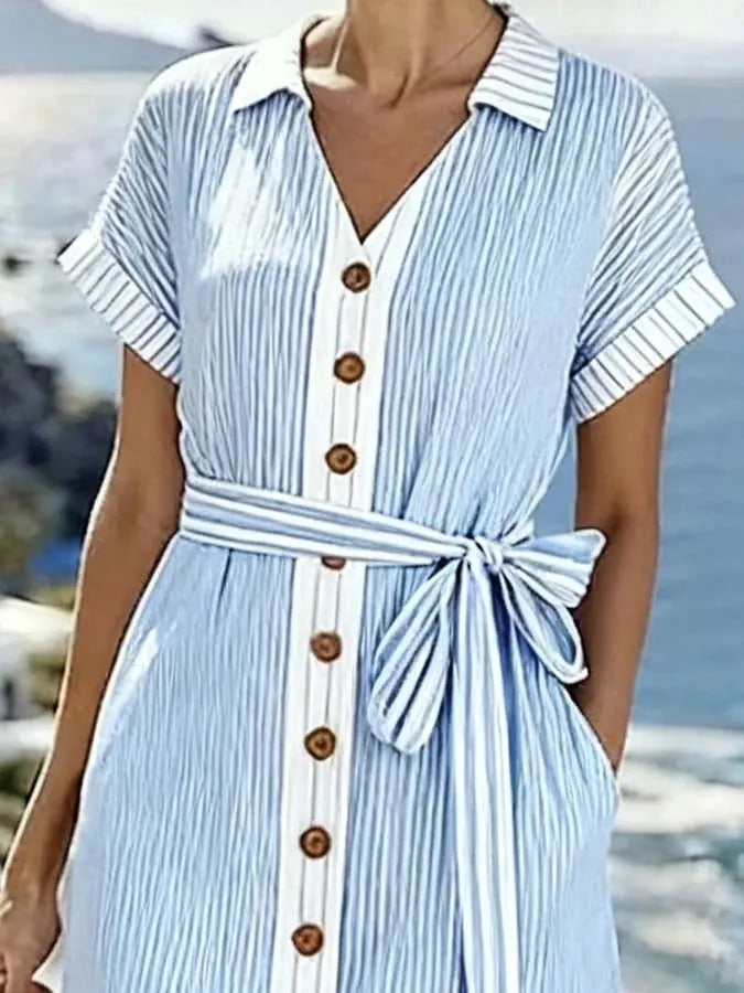Women'S Casual Color-Block Striped Dress
