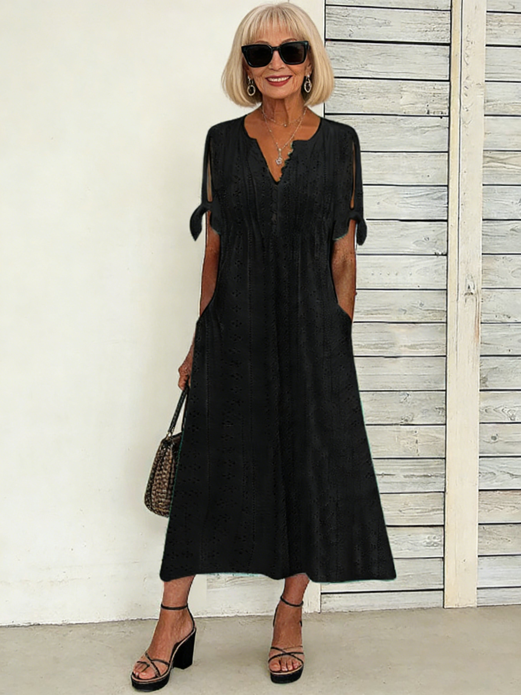 Dress Hollow V-Neck Lace Frilly