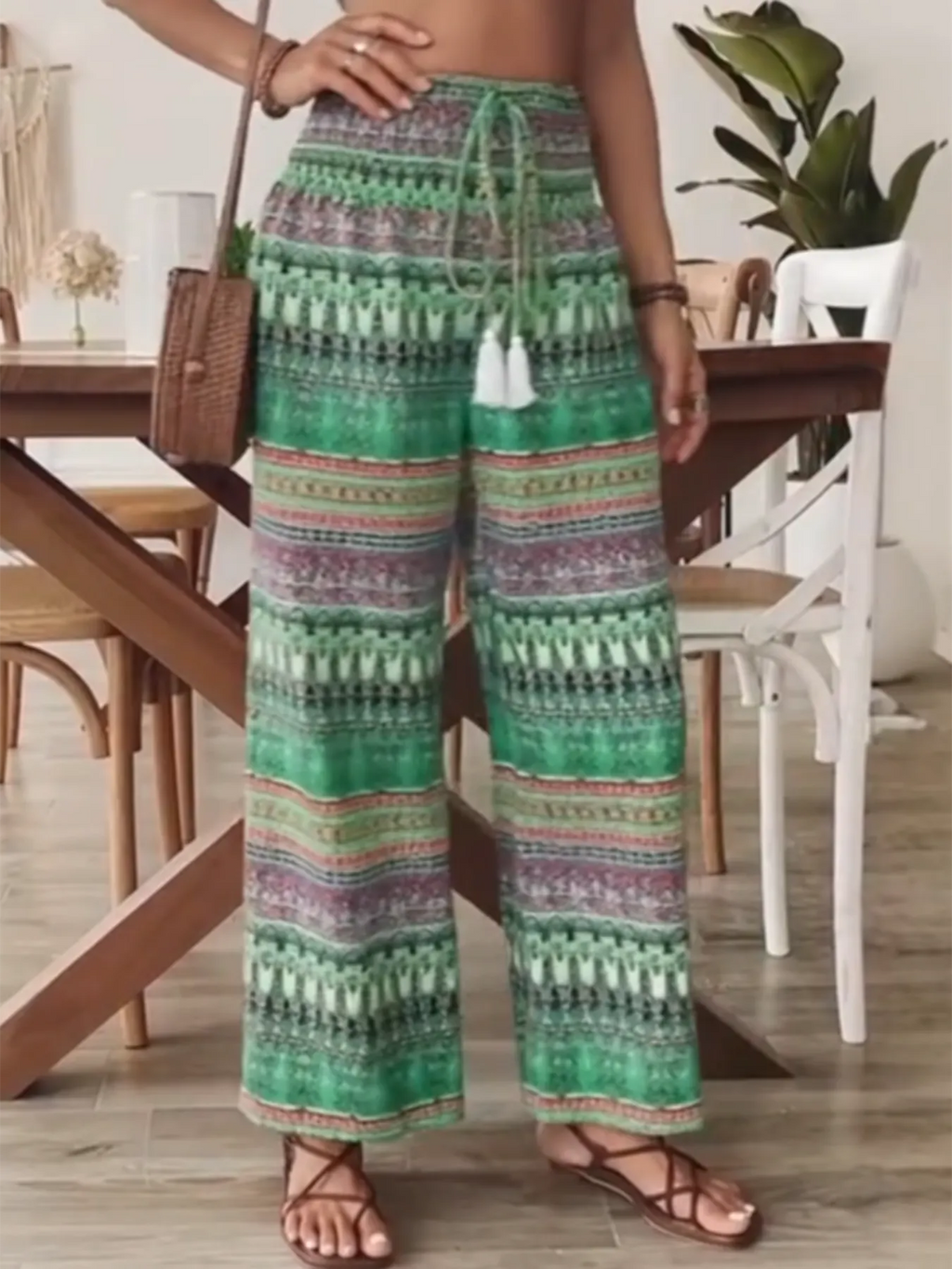 Bohemian Print Women's Casual High-waisted Elastic Trousers