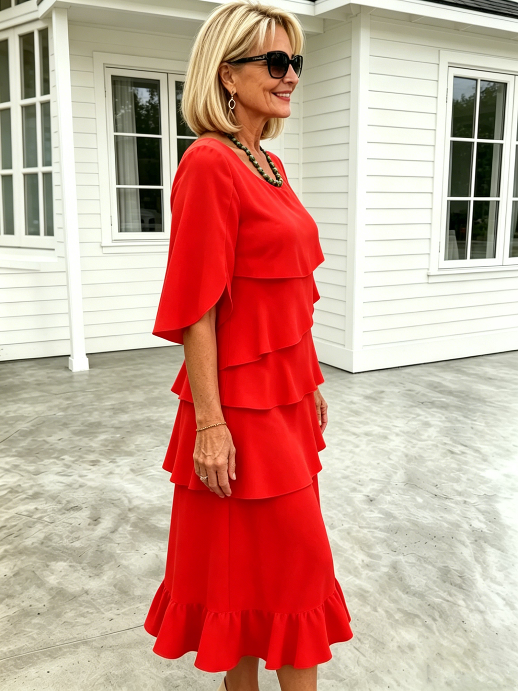 (Length end to the knee)Black Dress Style Fashion Solid Color Round Neck Cake Skirt Splicing Dress Women's Clothing