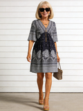 Vacation Deep V Print Casual Ethnic Style Dress