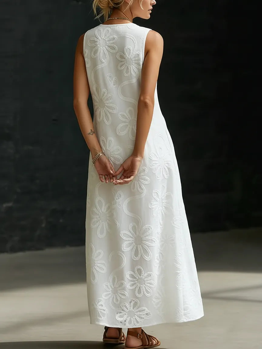 Elegant Floral Embroidery V-neck Dress