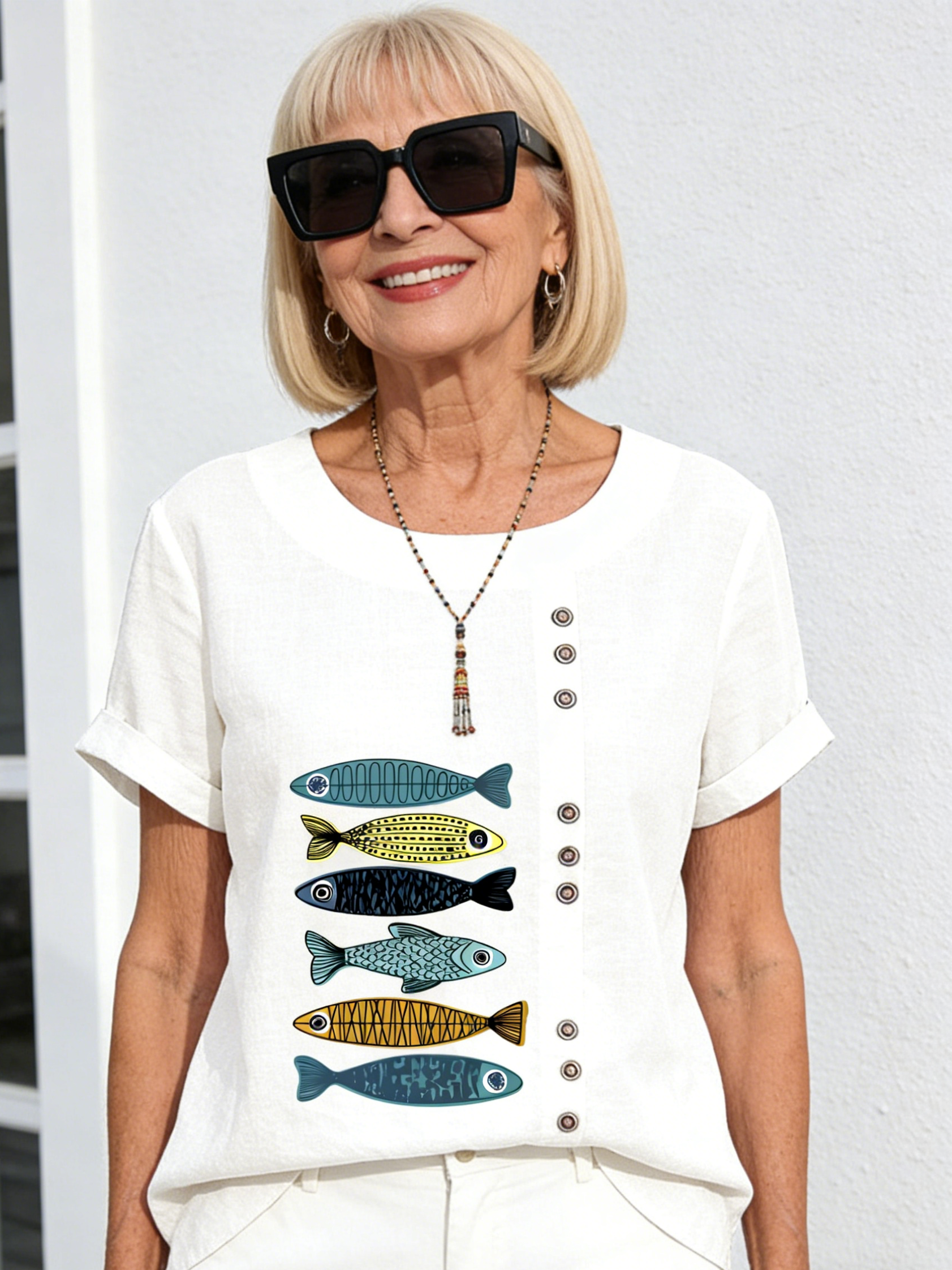 Cotton and Linen Printed Shirt Women