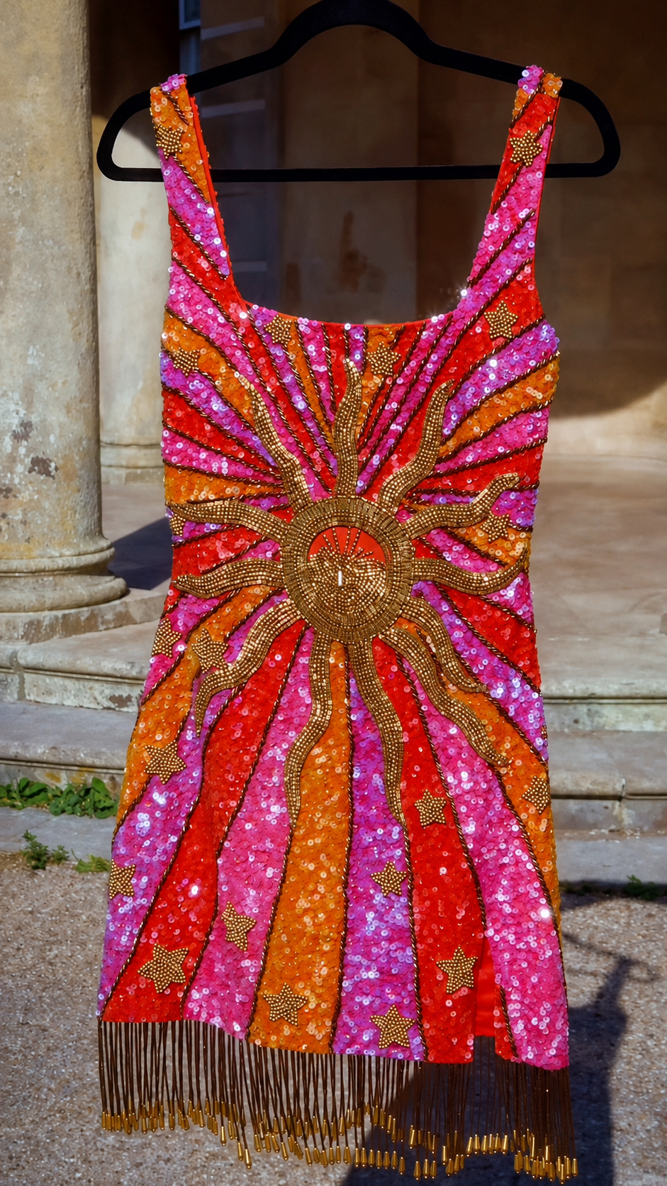 Sun Star Sequin Fringe Mini Party Dress