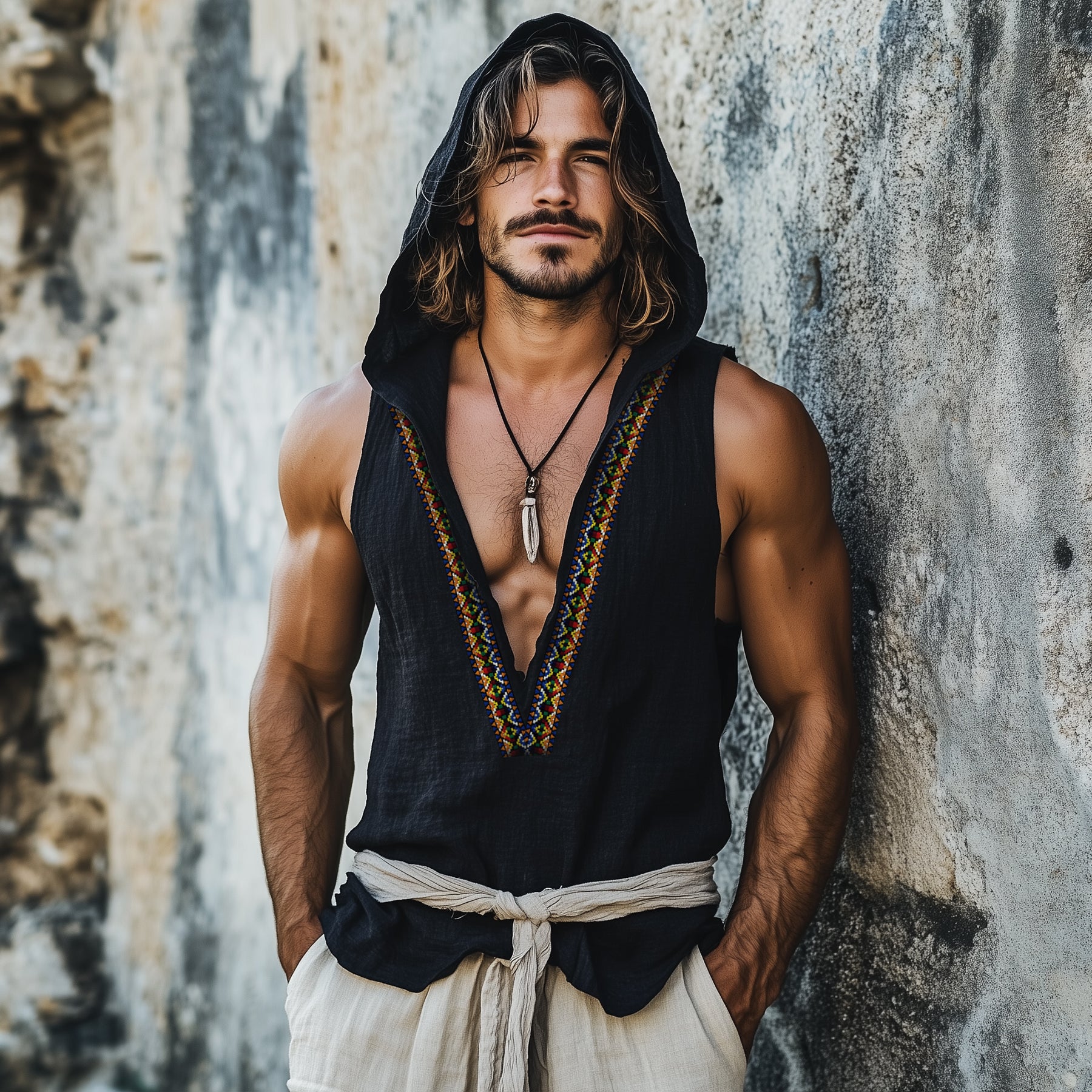 Men's Vintage Cotton And Linen Embroidered Vest Tops