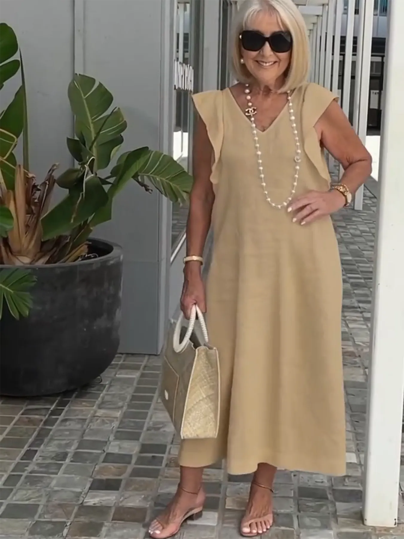Casual Dress with Ruffle Sleeves,Back Adjustment Rope,Deep Pockets,Pure White Formal Dress, Evening Dress