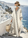 Women'S Casual Color-Block Cotton And Linen Dress